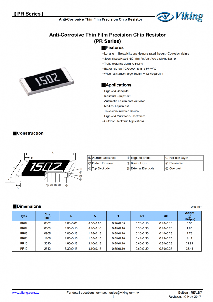 防腐蚀高精密贴片电阻PR SERIES                                                                  Anti-Corrosive Thin Film Precision Chip Resistor (PR Series)