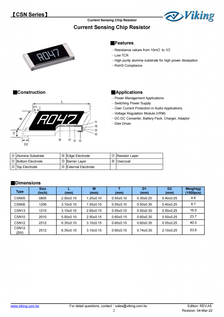 电流传感芯片电阻-CSN系列    Current Sensing Chip Resistor –CSN Series